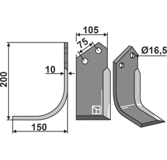 Cuchilla curvada para fresadora rotativa HORSH izqda. Adaptable - 109960