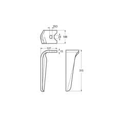 Dent droite pour herse rotative ALPEGO MK0A00288 adaptable