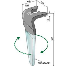 Dent droite DURAFACE pour herse rotative BREVIGLIERI E0100130 adaptable - Blacksteel©