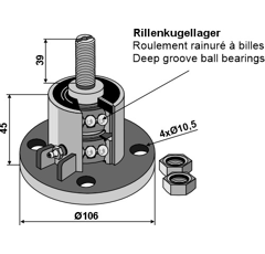 Lager mit Gewinde Ø 106 mm - M20x1,5 für Scheibenschare NIAUX – Nachbau