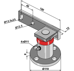 Randscheibennabe mit Stange, Ausführung rechts, Ø 86 mm – Nachbau