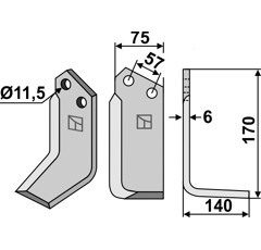 Lame droite pour Fraise/Rotavator HOWARD 9901 adaptable -