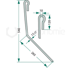 Peigne à ressort droit 540 mm pour semoir AMAZONE 966988 adaptable