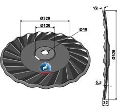 Scheibe rechts gewellt Ø 520 mm für Grubber CASE IH 87630573 Nachbau