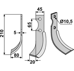 Fräsmesser Links 210 x 45 Roteco Nachbau