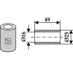 Buchse 49x16 für Häcksler AGRIMASTER – Nachbau  