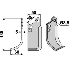 Fräsmesser links 135 x 60 x 5 mm AGRIA 1667L - 1667 - Nachbau