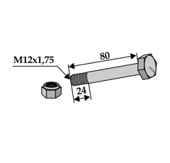 Boulon M12x1,75 x 24 x 80 pour broyeur DÜCKER adaptable - Blacksteel©