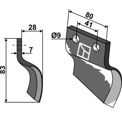 Couteau droit pour broyeur OOSTERLAAN S.T. RE adaptable - Blacksteel©