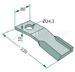 Fléau droit 220 x 80 x 10 mm pour broyeur HUMUS adaptable