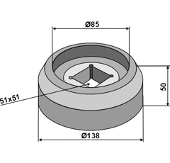 Innenflansch Ø 138 mm - 51 x 51 mm Nachbau  