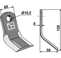 Couteau-Y pour broyeur 128x60mm JOHN DEERE adaptable - Blacksteel©