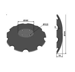 Disque crénelé ∅510x5 pour déchaumeur LEMKEN 34910027 adaptable