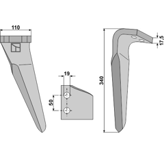 Dent Gauche pour herses rotatives KVERNELAND kvmae 080146 adaptable 