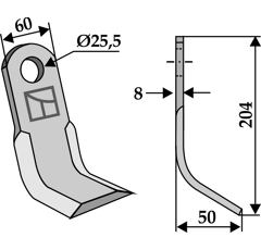 Couteau Y 204 x 60 mm pour broyeur PEGORARO 009119 adaptable - BlackSteel©