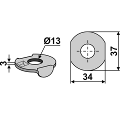 Arandela Ø 13 x 34 x 37 mm para sembradora adaptable