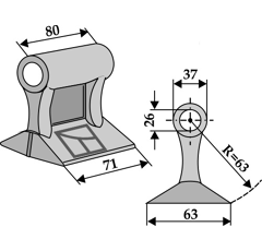 Marteau pour broyeur 71x80mm BOMFORD 03958.01 Adaptable Blacksteel©