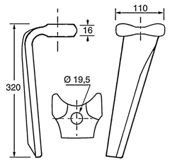 Dent gauche pour herse rotative KUHN 52596510 origine