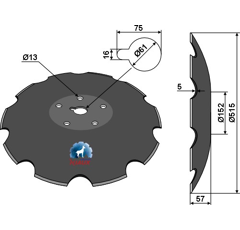 Disque crénelé ∅515x5 pour déchaumeur TULIP 760020022 adaptable - Blacksteel©