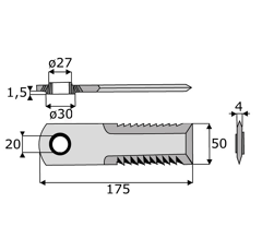 Couteau cranté pour moissonneuse-batteuse CLAAS 0007558750 adaptable- BlackSteel©
