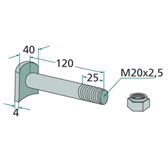 Boulon M20x2,5 x 115 pour broyeur HUMUS adaptable 