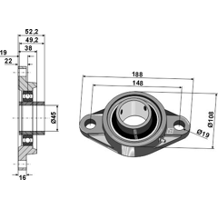Palier de serrage ovale UCFL 45 mm adaptable - BlackSteel©