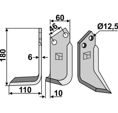 Lame gauche pour Fraise/Rotavator MURATORI 12000401 adaptable - Blacksteel©