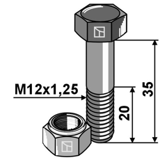 Boulon M12x1,25 x 35 pour broyeur KÖCKERLING adaptable - Blacksteel©
