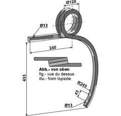 Dent gauche à spirale pour cultivateur MASCHIO  F20120367 adaptable - BlackSteel©