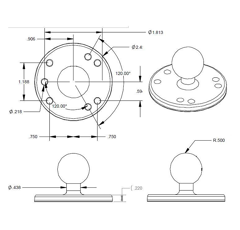 Base à platine ronde Ø 2,54 cm | RAM