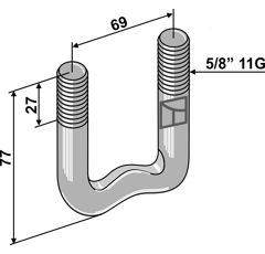 Boulon étrier 5/8" 11G - 77 mm adaptable - BlackSteel©