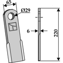 Fléau droit 220 mm pour broyeur UGELØSE UG4230 adaptable