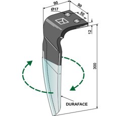 Dent droite DURAFACE pour herse rotative VIGOLO adaptable - Blacksteel©