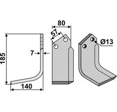 Fräsmesser Links 185 x 80 Huard/Kuhn Nachbau