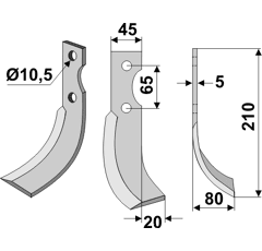Fräsmesser Rechts 210 x 45 Roteco Nachbau