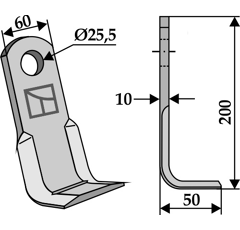 Fléau 200 x 60 mm pour broyeur KUHN adaptable