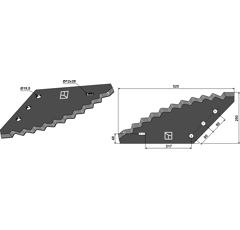 Couteau 525 mm pour mélangeuse carbure 433.0113 adaptable