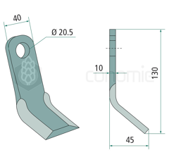 Couteau-Y pour broyeur 130x40mm M.E.A.A.T. adaptable 
