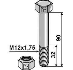 Boulon M12x1,75 x 90 pour broyeur adaptable - Blacksteel©