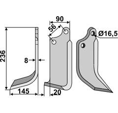 Fräsmesser Links 236 x 90 Maschio Nachbau