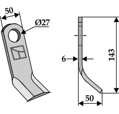 Fléau 143 mm pour broyeur BOMFORD 7190315 adaptable