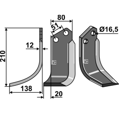 Lame gauche pour Fraise/Rotavator HOWARD 103523 adaptable - Blacksteel©