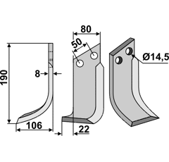 Fräsmesser Links 190 x 80 Meitano Nachbau