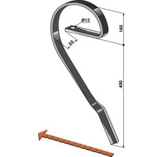 Schleppzinken links für KONGSKILDE 0603492 - Nachbau