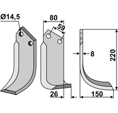 Fräsmesser Rechts 220 x 80 Tortella Nachbau
