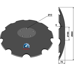 Eggenscheibe gezahnt Ø 660 x 6 mm NIAUX für Landmaschinen Nachbau