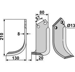Fräsmesser Links 210 x 80 Howard Nachbau