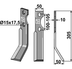 Lame droite 305 x 50 x 100-105 mm pour Fraise/Rotavator SIMON adaptable - Blacksteel©
