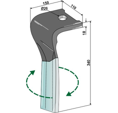 Dent droite pour herse rotative PÖTTINGER 008732420350 adaptable