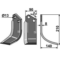Fräsmesser rechts 210 x 90 x 140 x 8 mm KONGSKILDE 610769 - Nachbau